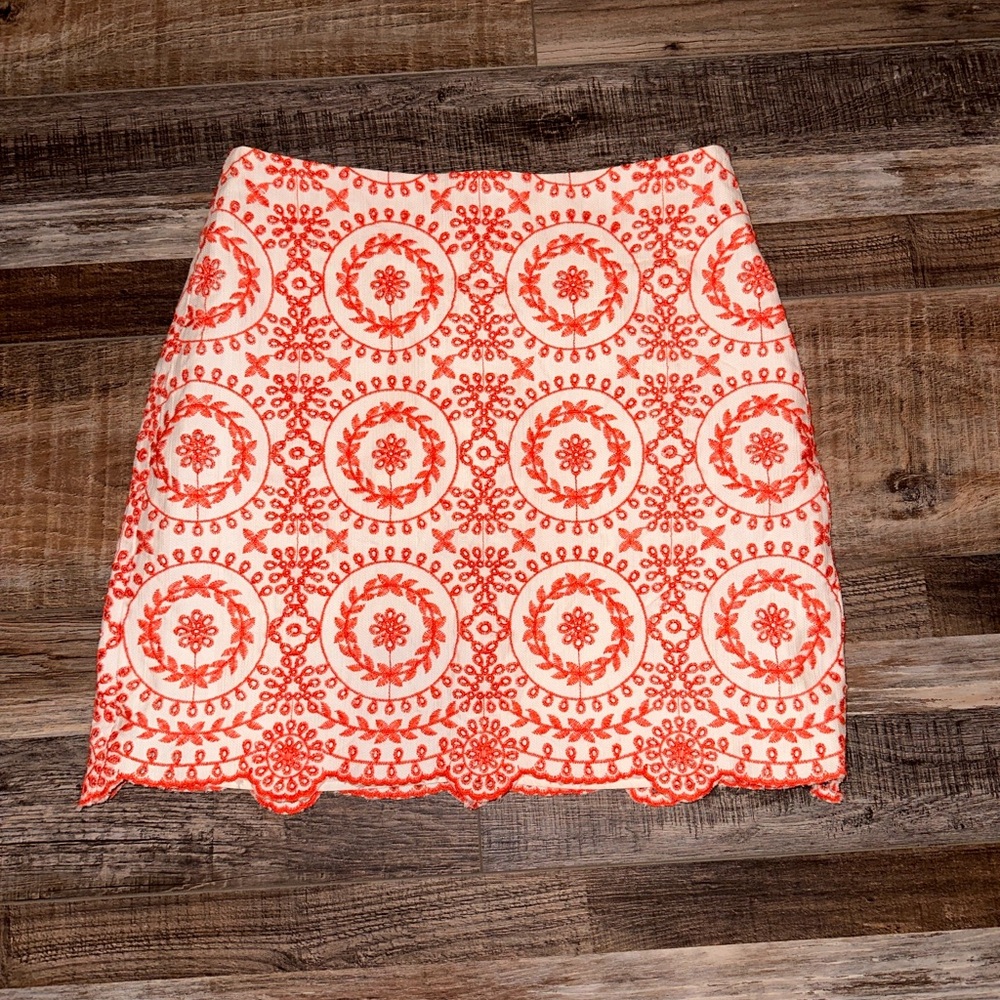 Embroidered Floral Skirt in Red and White